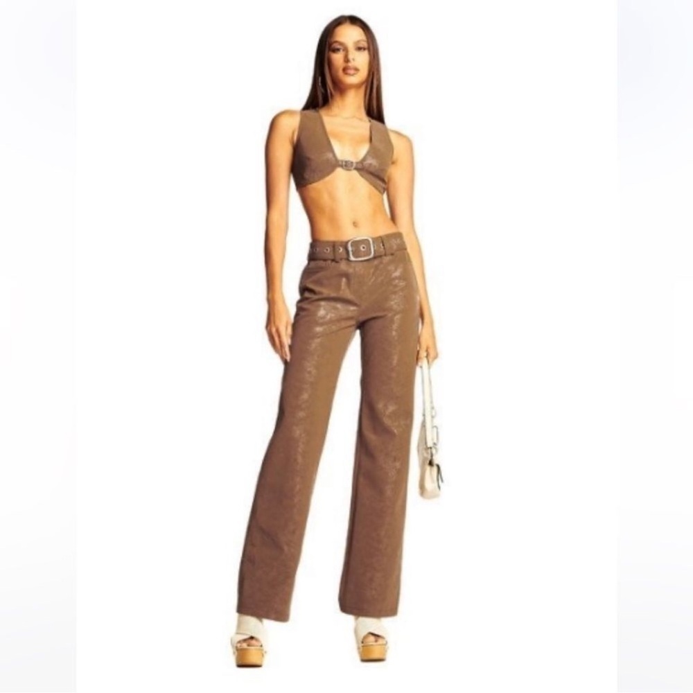 I.AM.GIA Natali Pant Belted High Waist Straight Leg Faux Leather Size Small
